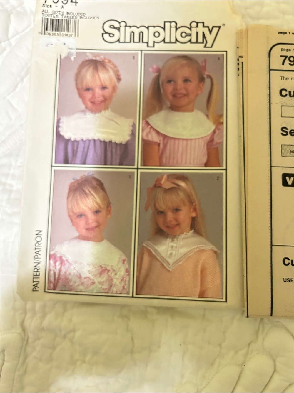 Simplicity White Detachable Kids Collar Accessory Pattern uncut! 4 versions